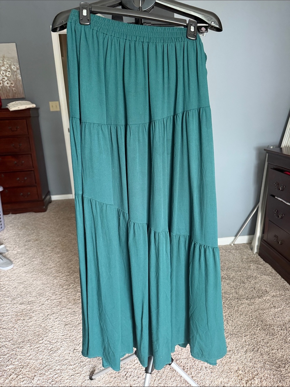 Women’s Dark Green Tiered Maxi Skirt